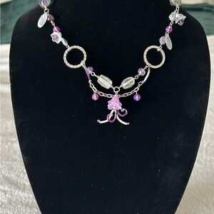 Dainty Purple and Silver Necklace with Intricate Design